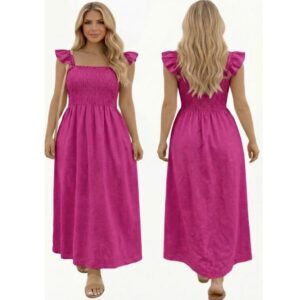 Vestido longo liso com alças babado viscolinho forro e elástico na cintura elegante festa trabalho moda tendência