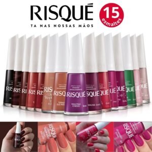 Kit 15 esmaltes risque atacado cores tons quentes vermelho laranja roxo