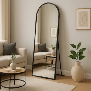 Espelho corpo inteiro 40cm x 120cm grande de chão portal moldura couro decoração sala loja closet