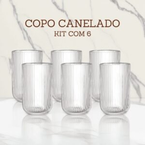 Jogo de copos 6 peças vidro cameratta canelado 420ml suco agua