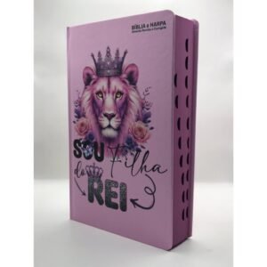 Bíblia sagrada tamanho grande com harpa palavras de jesus em vermelho capa dura leão filha do rei