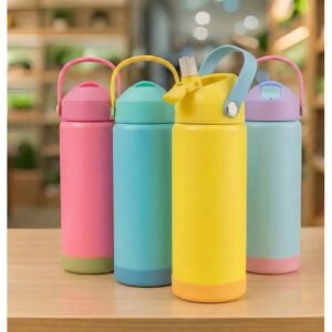 Garrafinha térmica infantil 500ml tampa e alça com canudo volta as aulas