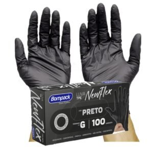 Kit 100 luvas pretas sem pó viniflex descartáveis pronta entrega salão barbearia jardinagem