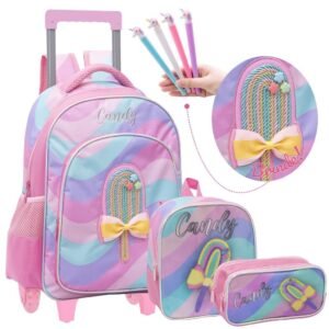 Mochila sorvetinho de rodinha lancheira térmica estojo picolé candy tons pastel feminina infantil