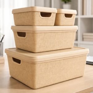 Kit 4 caixa organizadora com tampa banheiro escritório gaveta em plástico 1,8 l 5 15