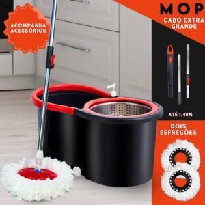 Mop giratorio com cabo de 140 cm cesto em inox - balde centrífuga c/2 refil nybc