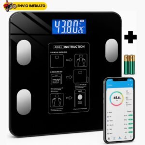 Balança bioimpedancia digital bluetooth corporal até 180kg resultado pelo celular + pilhas