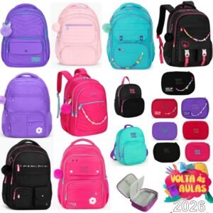 Mochila feminina escolar universitária de viagem bolsa grande capacidade moda casual unissex estojo