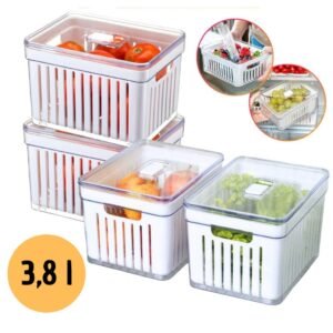 Kit organizador de geladeira cesto com tampa multiuso alimentos verduras e vegetais