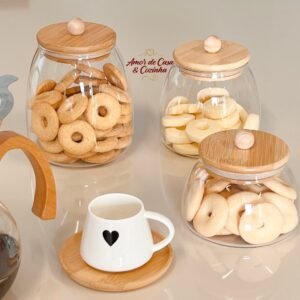 Pote de vidro lady com tampa bambu tamanhos
