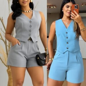 Conjunto abigail tendencia do momento em colete +shorts primavera verão 2026