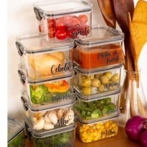 Kit potes herméticos geladeira acrílico | porta-alho, porta-cebola 460ml/800ml - porta mantimentos