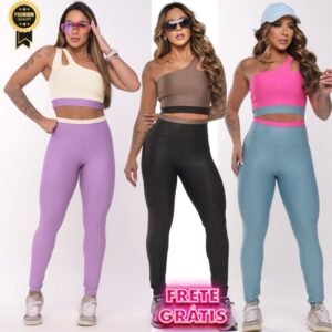 Conjunto fitness roupa de academia feminina top e calça suplex premium zero transparência