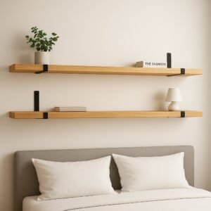 Kit com 2 prateleiras de madeira industrial suporte invertido mão francesa