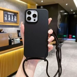 Capa capinha silicone luxo com cordão alça para iphone 17 16 15 14 13 pro max air case elegante premium