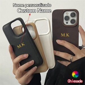 Luxo diy personalizado iniciais personalizadas caso de couro ouro para iphone 17 16 15 14 13 12 11 pro max