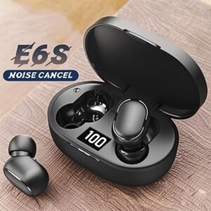 E6s cor preta fones de ouvido sem fio tws bluetooth com microfone estéreo som cancelamento ruído led display digital fon