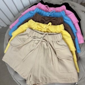 Short cargo feminino moletom shortinho soltinho confortável algodão cores lisa