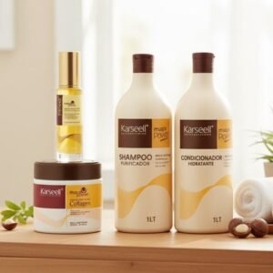 Kit karseell collagen completo máscara 500g shampoo 1l condicionador óleo maca 50ml tratamento profissional