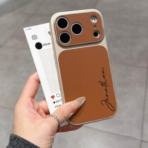 Novas capas de celular personalizadas com textura couro e seu nome para iphone 17 pro max, 17, 16 max.