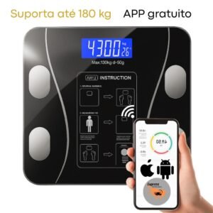 Balança bioimpedância medidora corporal bluetooth até 180 kg + de cozinha precisão digital 1g 10