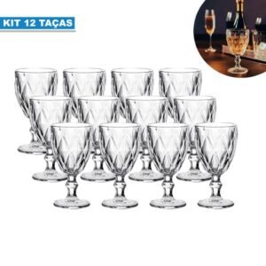 Jogo de taças vidro 12 ou 6 unid diamond transparente 340ml