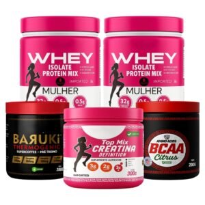 Whey feminino isolado + creatina mono bcaa aminoácidos essenciais termogênico pré-treino