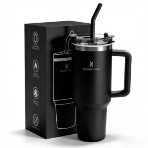 Romantic crown copo térmico inox portátil 1200ml/600ml com tampa e canudo garrafa térmica inoxidável