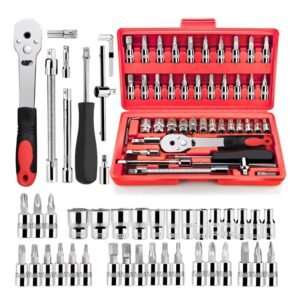 Kit ferramentas 46 (1063) peças jogo de soquetes chave catraca reversível com maleta completo 1063