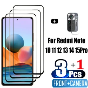 Dianteiro película de vidro temperado para xiaomi redmi note 15 14 10 11 12 13 pro 5g protetores tela 12s 11s 10s note10 s pelicula note11 glass note12 plus filme lente câmera