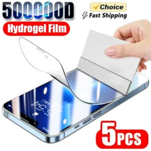 Película de hidrogel cobertura completa, 5 peças para iphone 13 12 11 14 15 pro max protetor tela 16 xr xs 17 8 plus não é vidro
