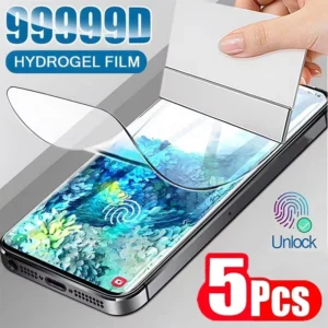 Película de hidrogel para samsung galaxy s21 s22 s20 s23 s24 ultra s10 s9 s8 plus fe protetor tela note 20 10 9 plus, 5 peças