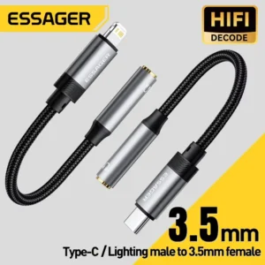 Essager tipo c para 3.5mm jack aux cabo iphone 15 samsung macbook relâmpago fone de ouvido adaptador áudio iphone14 13