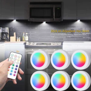 Luzes led rgb sob o armário com controle remoto, alimentadas por bateria, sem fio, regulável, lâmpada noturna, para casa, guarda-roupa