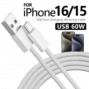 Original 60w usb para usb-c carplay cabo de carregamento rápido apple iphone 17 16 pro max 15 plus tipo c carga xiaomi samsung