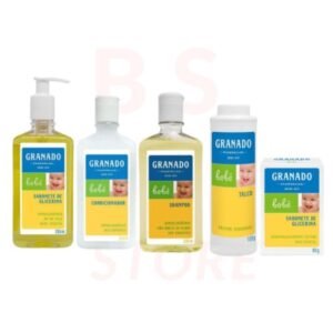 Kit infantil granado bebê c/05 produtos (sabonete líquido, shampoo, condicionador, talco + barra)