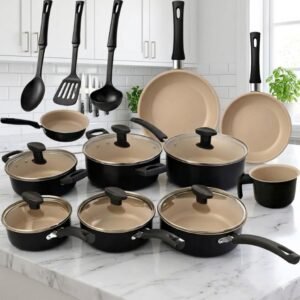 Jogo panelas 13 peças antiaderente conjunto kit frigideira caçarola fervedor cozinha completa