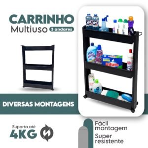 Carrinho organizador armário multiuso com rodinhas de cozinha lavanderia banheiro