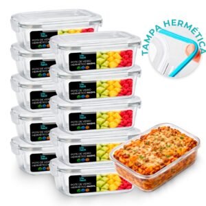 Conjunto potes vidro hermético mantimentos marmita 640ml