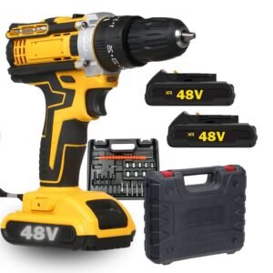 Parafusadeira furadeira de impacto com 2 bateria recarregável sem fio 48v maleta completo