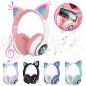 Fone de ouvido bluetooth infantil sem fio – orelha gatinho com led