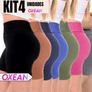 Kit 4 shorts legging feminino meia coxa cintura alta bermuda zero transparência