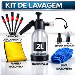 Kit automotivo pulverizador snow foam manual lavadora espuma borrifador 2 litros luva pincel flanela microfibra