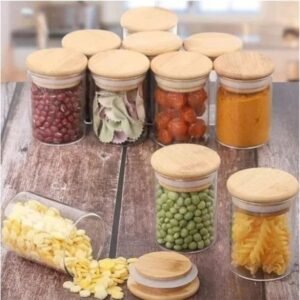 Kit 6 peças 200ml potes de vidro herméticos com tampa bambu