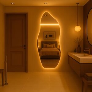 Espelho orgânico led 150x40cm 170x50cm luz branco e amarela flame quarto sala salão loja