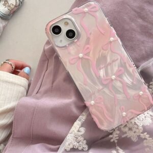 Capinha laço rosa iphone 16 15 17 14 13 12 11 pro max 7 8 plus anti-impacto capa