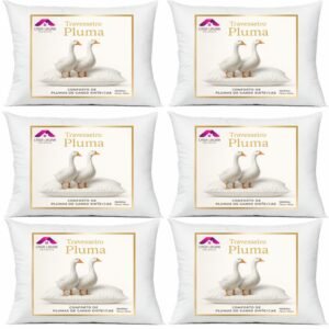 Kit 6 travesseiro pluma de ganso descanso antiacaro 70x50cm luxo sintético