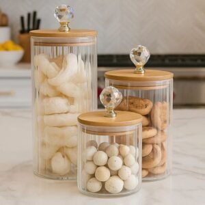 Porta mantimento de vidro borossilicato canelado - vencedor