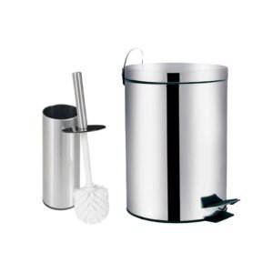 Kit lixeira 5 litros inox + escova sanitária para banheiro