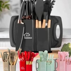 Kit utensílios de cozinha 12/19 peças • silicone com cabo madeira completo e resistente